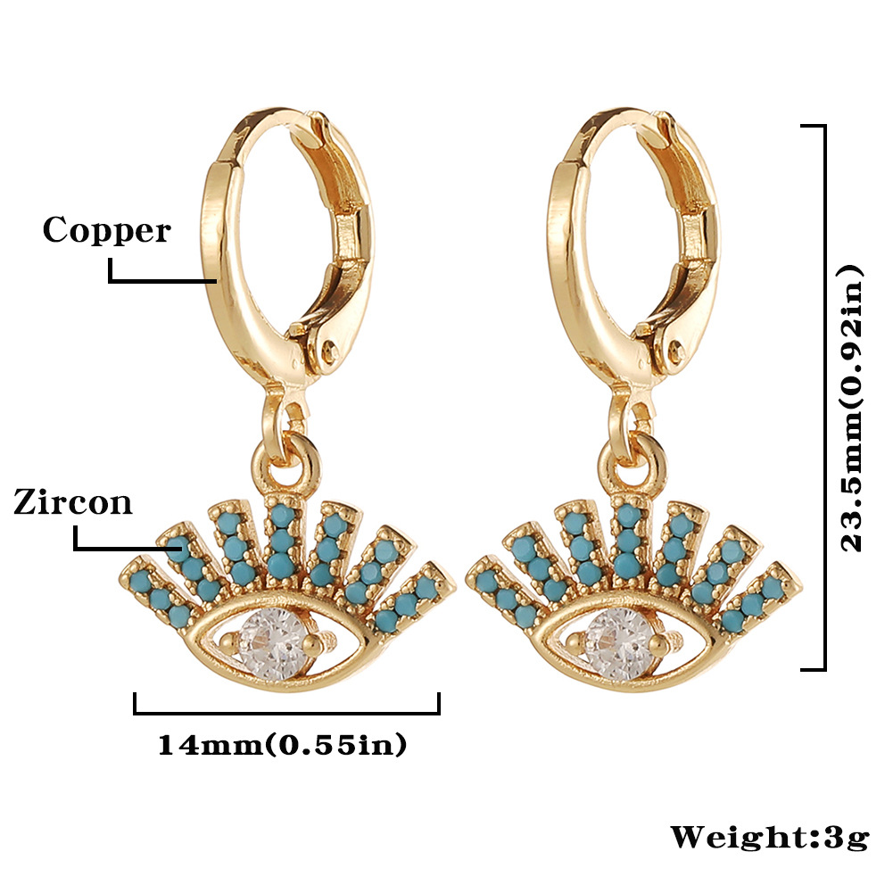 4g Weight Zircon Inlay Material Drop Earrings Classification Daily Occasion Copper Material Devil'S Eye, Moon, Fish Bone Pattern Women'S Gender Inlay Design Fashion Style Fashion Devil's Eye Moon Fish Bone Copper Drop Earrings Inlay Zircon Copper Earrings 6
