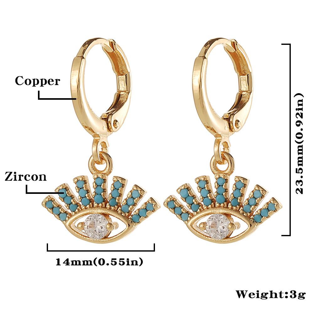 Fashion Devil's Eye Moon Fish Bone Copper Drop Earrings Inlay Zircon Copper Earrings display picture 7