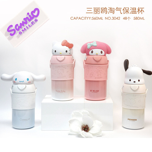Genuine Sanrio water cup, female naughty thermos cup, student belly cup, stainless steel water cup, children's cute large kettle