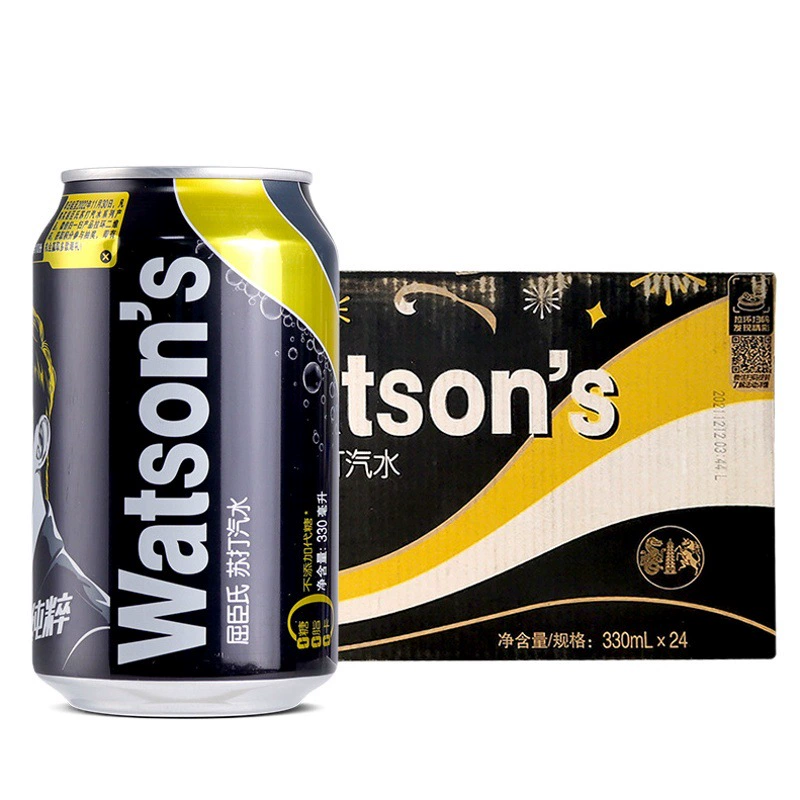 Watsons Оригинальная сода 330ml * 24 банки в полной коробке оптовая продажа консервированных 0 жирных пузырьков воды напиток