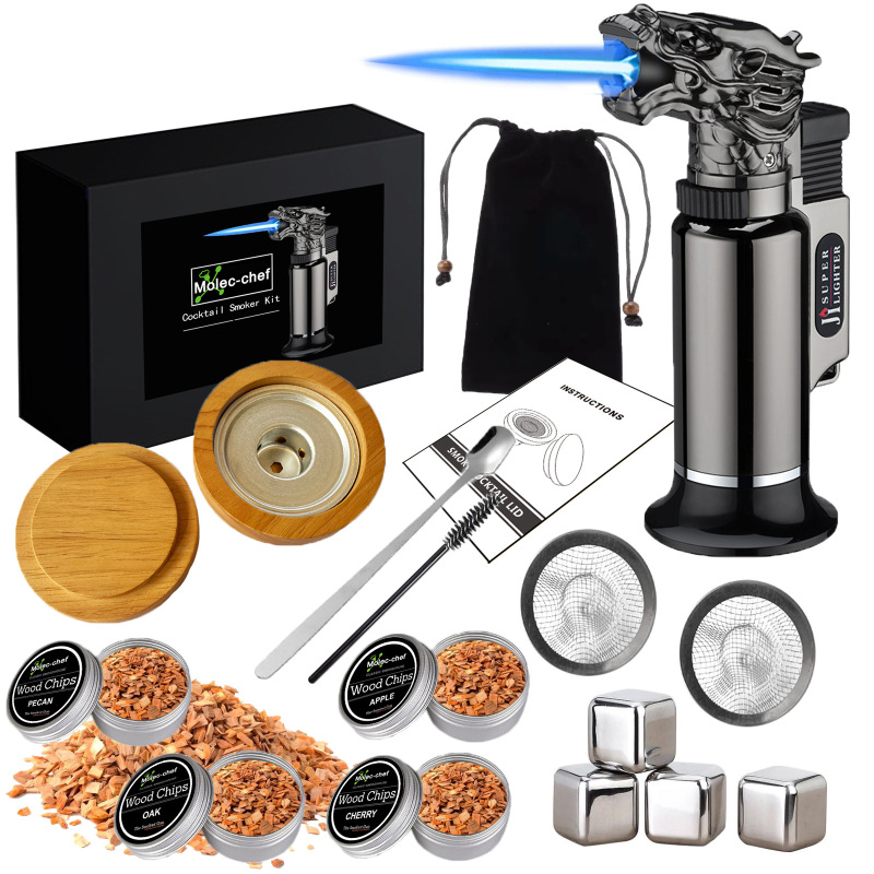 Molec-chef Cocktail Smoker Factory Direct Oak Foreign Trade Cross-border Smoked Wooden Box Aromatic Smoked Wooden Lid Molec-chef Cocktail Smoker Factory Direct Oak Foreign Trade Cross-border Smoked Wooden Box Aromatic Smoked Wooden Lid