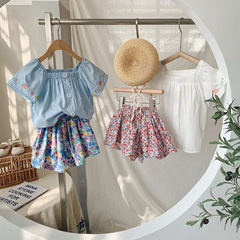 Little Girl Short Sleeve Shirt 2023 Summer New Doll Shirt Children Fashion Embroidered Loose Fresh Cotton Top