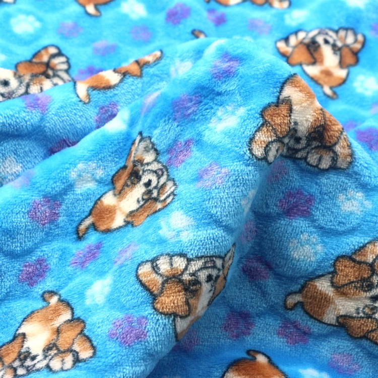 剪花印花全涤双面法莱绒毛毯浴袍面料针织经编印花剪花法兰绒布料