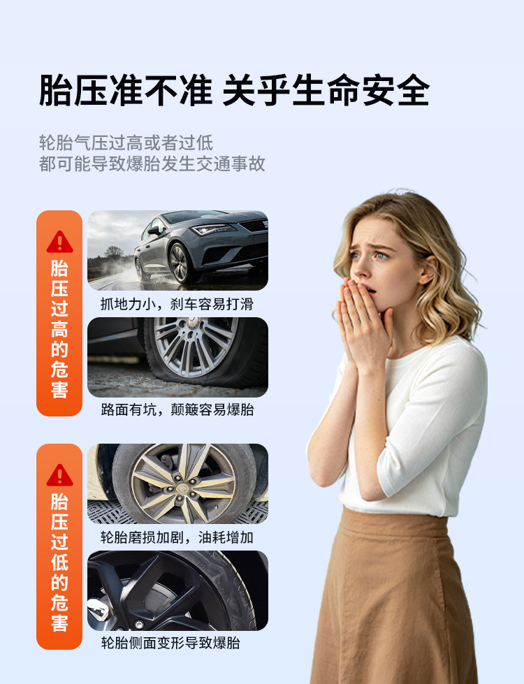 Cross-border car air pump with digital display and lighting for tire pressure detection, portable smart car inflator, car air pump