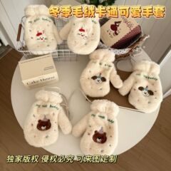 韩版手套女毛绒冬季加绒可爱帽子手套ins加厚保暖学生骑车防寒