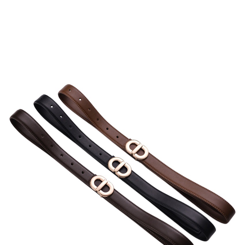 Cinturón de cuero genuino para mujer, estilo nuevo de verano 2025, cinturón decorativo para mujer, versátil con faldas y jeans, marrón.