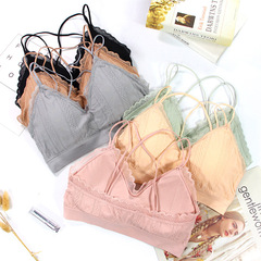 交叉細帶美背裹胸螺紋吊帶內搭帶胸墊背心女運動文胸批發聚攏抹胸