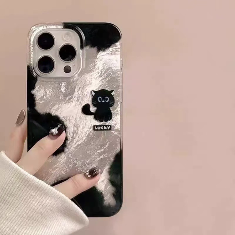 Nicho ins patrón manchado dibujos animados gato negro para iphone15ProMax nueva funda para teléfono móvil Apple 16 13/14