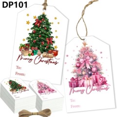 50 個のクリスマスギフトタグ ロープ付き、クリスマスツリー クリスマスホリデーハングタグ 水彩植物ウィッシュタグ