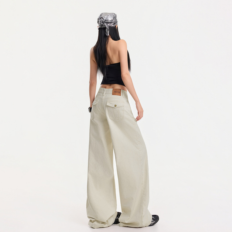 【Jin Yin】2 Colors/Retro Versatile Workwear-Style Flap Pocket Design Loose Straight-Leg Slimming Lazy Wide-Leg Jeans for Women 【Jin Yin】2 Colors/Retro Versatile Workwear-Style Flap Pocket Design Loose Straight-Leg Slimming Lazy Wide-Leg Jeans for Women