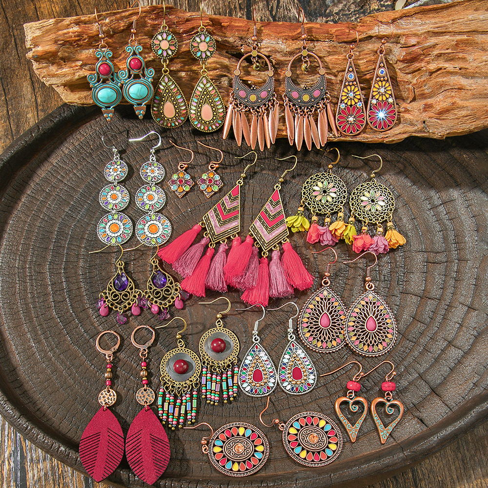 14g Weight Alloy Ear Needle Material Drop Earrings Classification 1 Pair Quantity Holiday, Street Occasion Zinc alloy Material Geometric Pattern All Seasons Season Women's Gender Polished Finish Ethnic Style, Bohemian Style 1 Pair Ethnic Style Bohemian Geometric Zinc Alloy Drop Earrings 13
