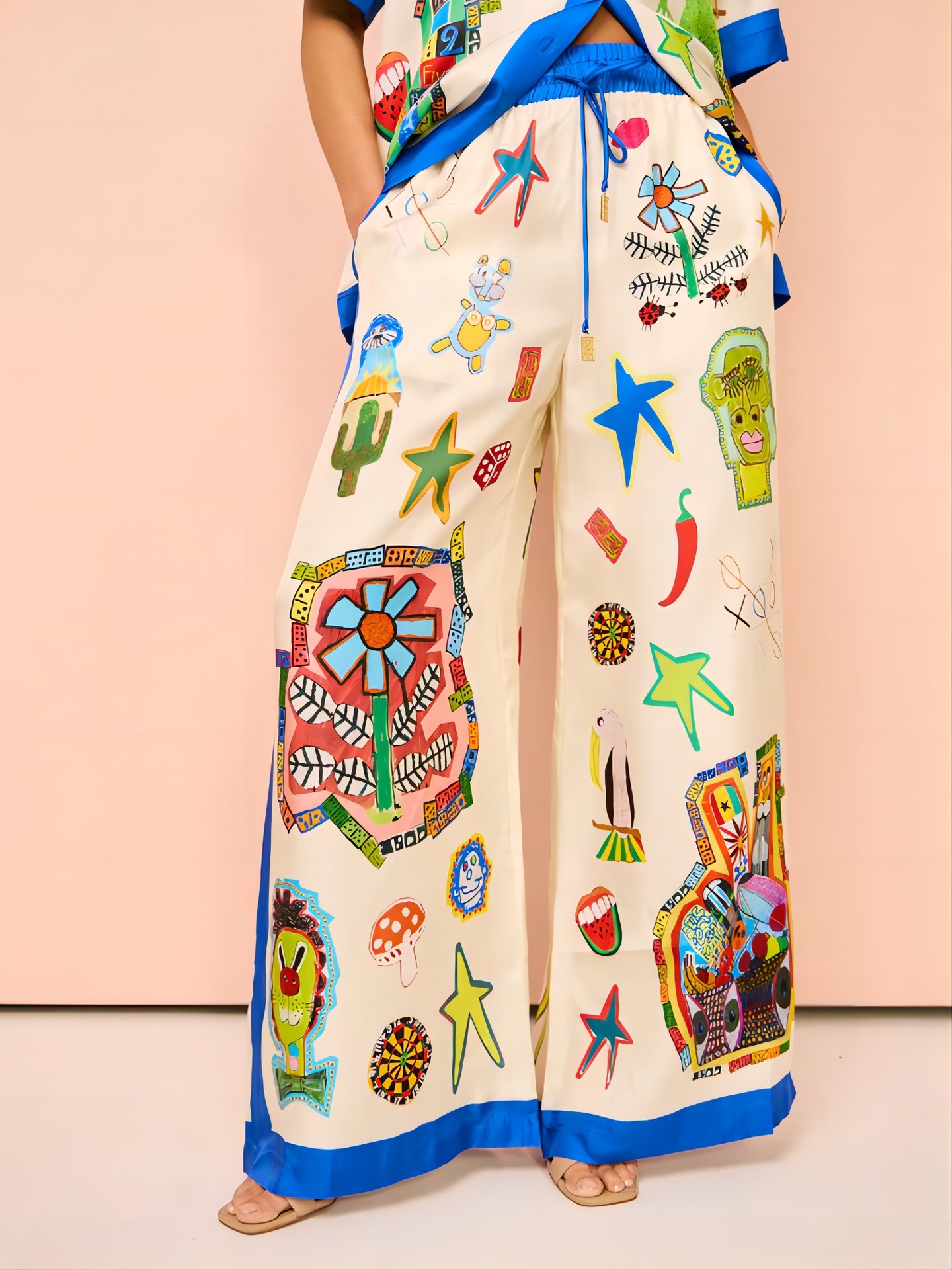 Printing Design Casual Style Holiday Women's Casual Graffiti Polyester Printing Pant Co-ord Set Pants Sets