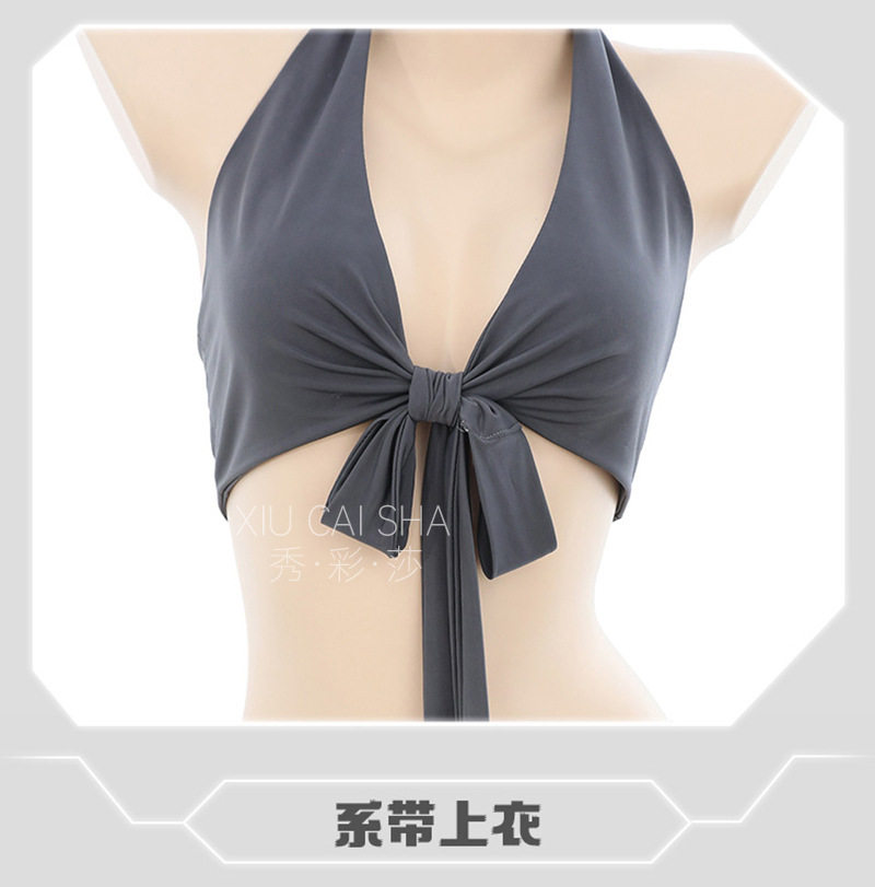 Student Uniform Roleplay Lingerie Set with Halterneck Top, Miniskirt and Crotchless Panties — detail image 17