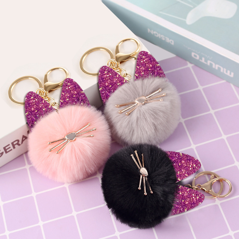 Cute Cat Alloy Plush Sequins Bag Pendant Keychain display picture 6