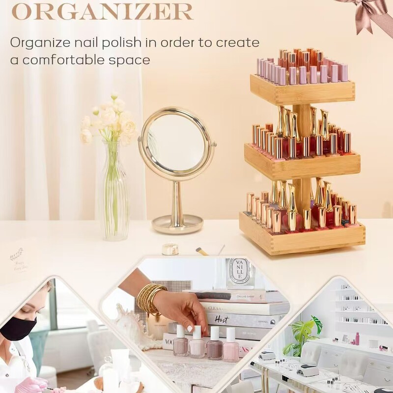 Cross-Border New Bamboo Wood Multi-Layer Lipstick Storage and Organization Rack Rotatable Solid Wood Nail Polish Display Storage Rack Cross-Border New Bamboo Wood Multi-Layer Lipstick Storage and Organization Rack Rotatable Solid Wood Nail Polish Display Storage Rack
