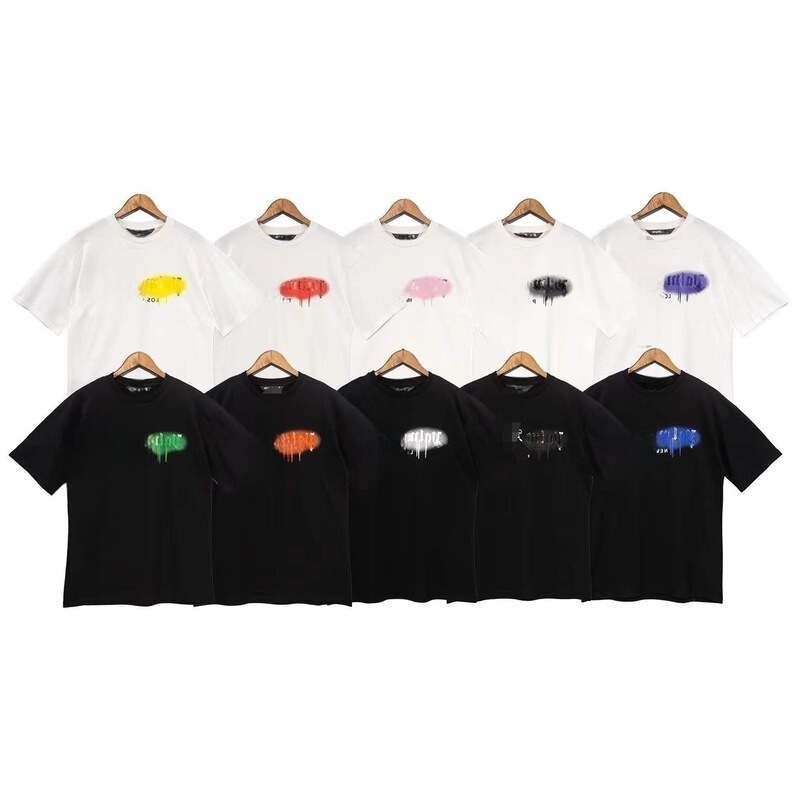 Cross-border Trendy Brand Palm Angel Splash Ink Letter Printing Round Neck Short-sleeved Loose Love Spray Paint T-shirt for Men and Women