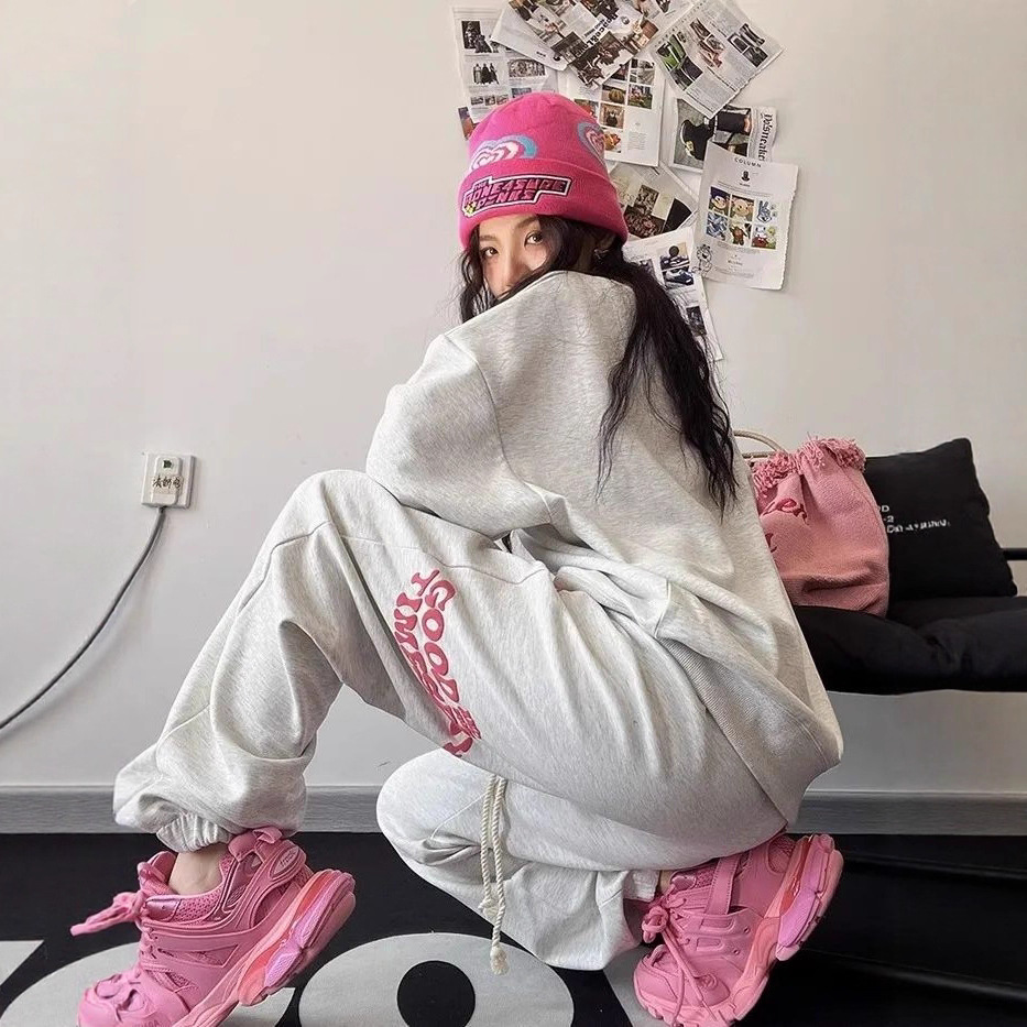 Loose Fashion Trendy Sweatshirt Internet Celebrity Street Casual Two-Piece Set Trendy Sportswear Suit for Female Students Spring and Autumn