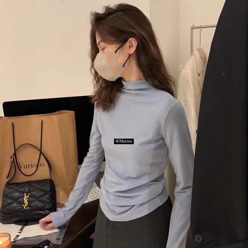 METWO Micro-turtleneck Base Shirt Women's Autumn and Winter Half-turtleneck Slimming Soft Waxy Inner Elastic Thermal Underwear Women's 8214