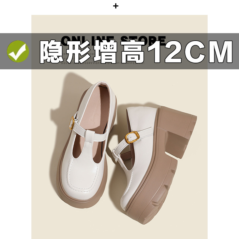White Mary Jane Shoes for Women, 2026 New Model, T-Strap Leather Shoes, Height-Increasing, Ultra-High Heel, Small Size