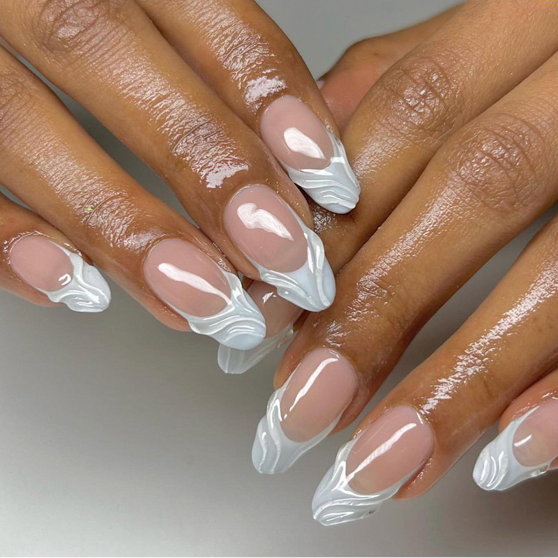 3D Stereo Water Ripple Wearable Nails French Light Blue Manicure Fake Nails Short Style Simple Nail Polish Finished Products Wholesale 3D Stereo Water Ripple Wearable Nails French Light Blue Manicure Fake Nails Short Style Simple Nail Polish Finished Products Wholesale