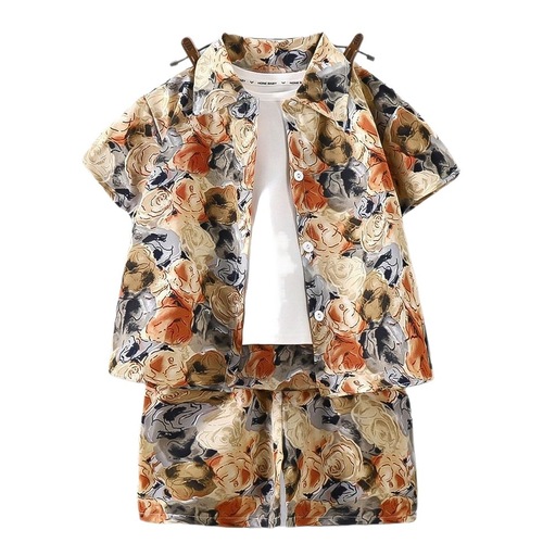 Children's Shirt Set Summer 2025 Boy's Casual Short Sleeve Shorts Hong Kong Style Clothes Summer Outfit Children's Clothing