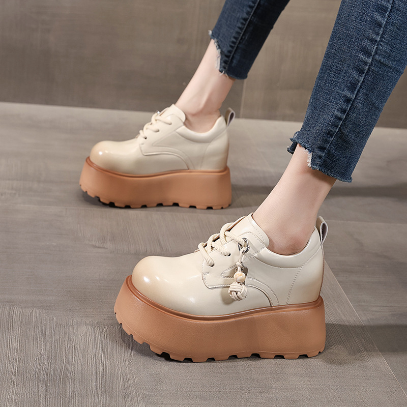 Giày loafer nữ đế dày tăng chiều cao phong cách Hàn Quốc — màu đen