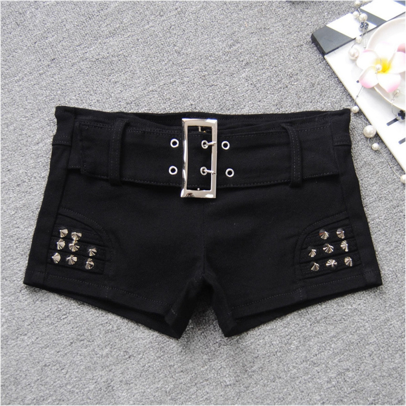 黑色紧身弹力低腰牛仔短裤女修身百搭铆钉夜店装短裤子性感热裤