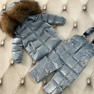 Foreign Trade Children's Hooded light blue Down Jacket Winter suit Mid-length Waist White Duck Down Jacket with Zipper