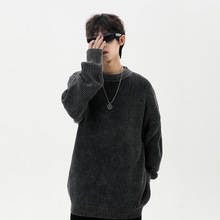 简恒美式复古风潮流百搭针织衫男宽松纯棉青少年秋冬保暖圆领毛衣