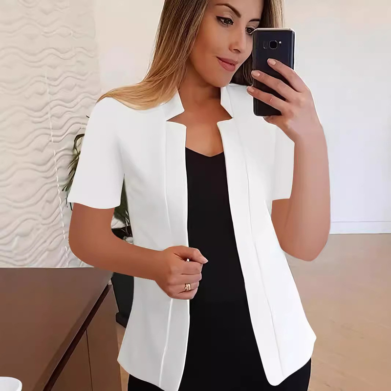2024 New Amazon Hot Solid Color Short-sleeved Small Suit Jacket Professional Casual All-match Suit