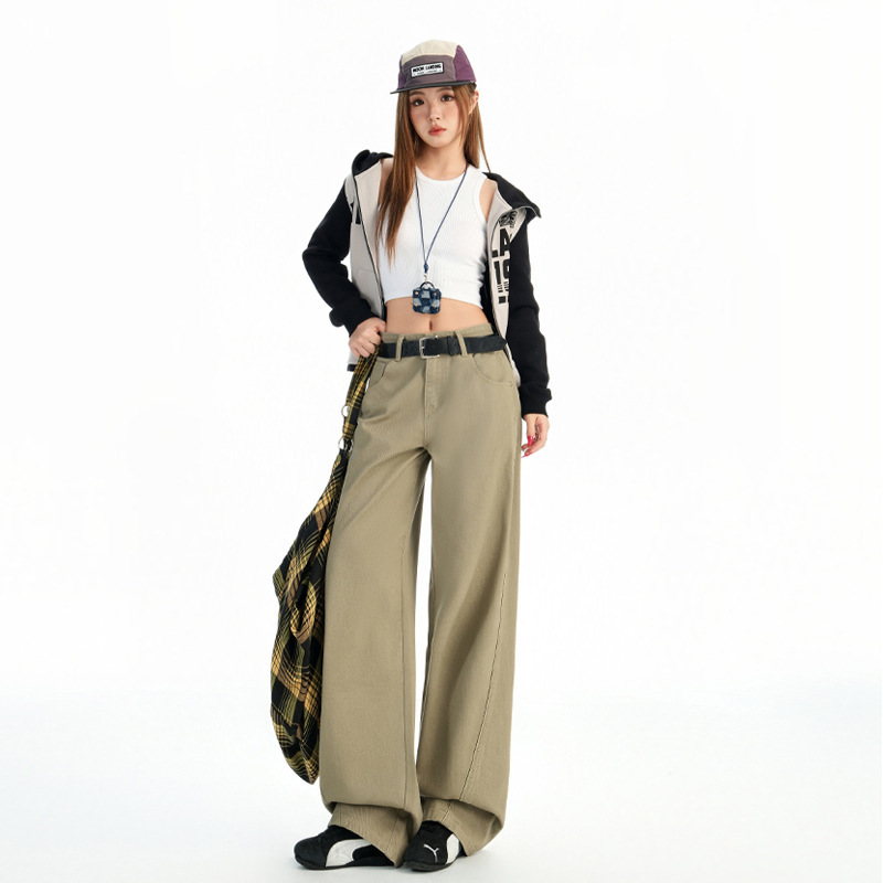 Shangya 6707 New American Retro Distressed Khaki Green Jeans for Men and Women, Loose Straight Wide-Leg Casual Pants Shangya 6707 New American Retro Distressed Khaki Green Jeans for Men and Women, Loose Straight Wide-Leg Casual Pants