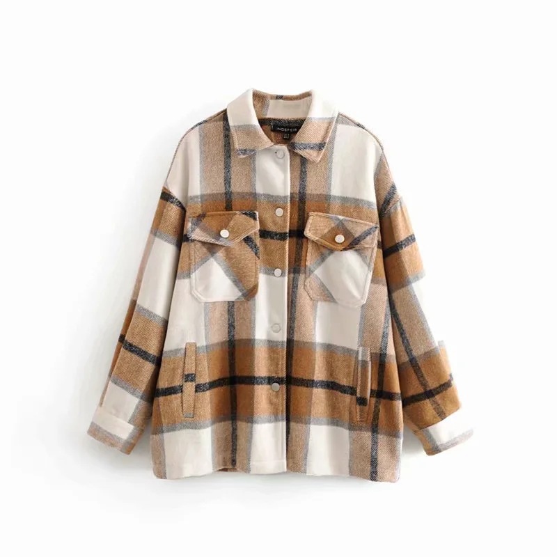 Abbigliamento da donna Moda camicia a quadri nuova donna bavero camicia casual ampia giacca femminile cardigan_voghion.com