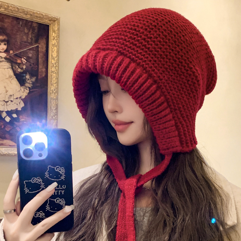 毛绒针织帽子女秋冬手工大头围包包帽加厚保暖毛茸茸显脸小护耳帽|undefined