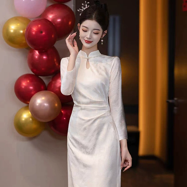 Evening dress, long-sleeve, champagne color