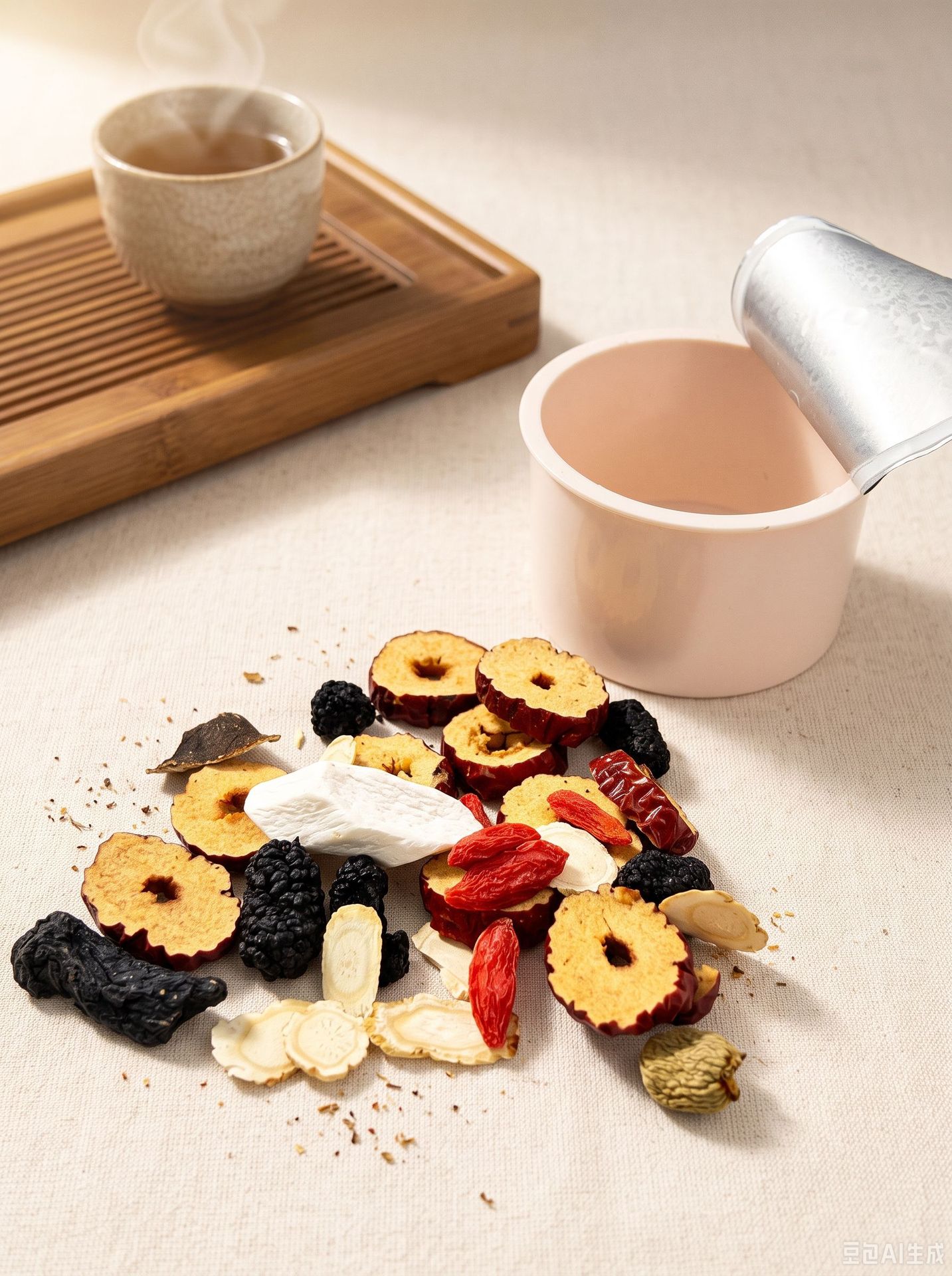 Four Treasures Herbal Tea Gift Box Sibao Tea Bags Individually Wrapped Wellness Tea 200g in use
