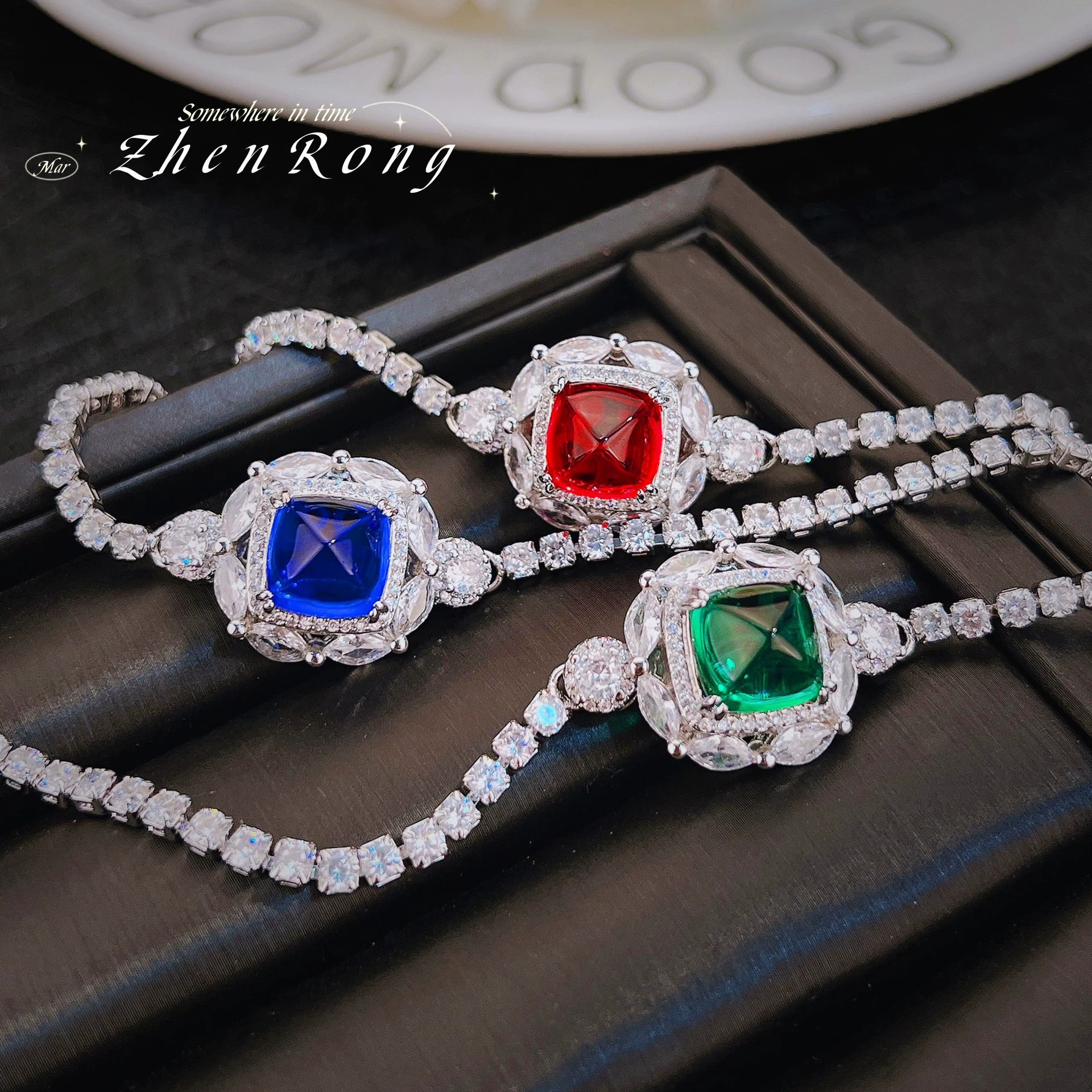 Royal blue diamond, artificial ruby bracelet, city style, light luxury style
