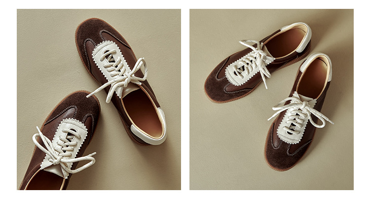 Giày sneaker nữ phối màu dây buộc đế phẳng phong cách thể thao — màu nâu chi tiết 16