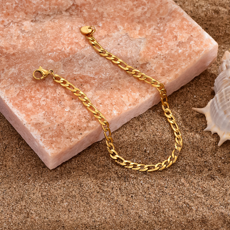 European and American Cross-Border Fashion Minimalist Style 14K Gold Electroplated Stainless Steel Jewelry for Men and Women, Titanium Steel Bracelets for Layering