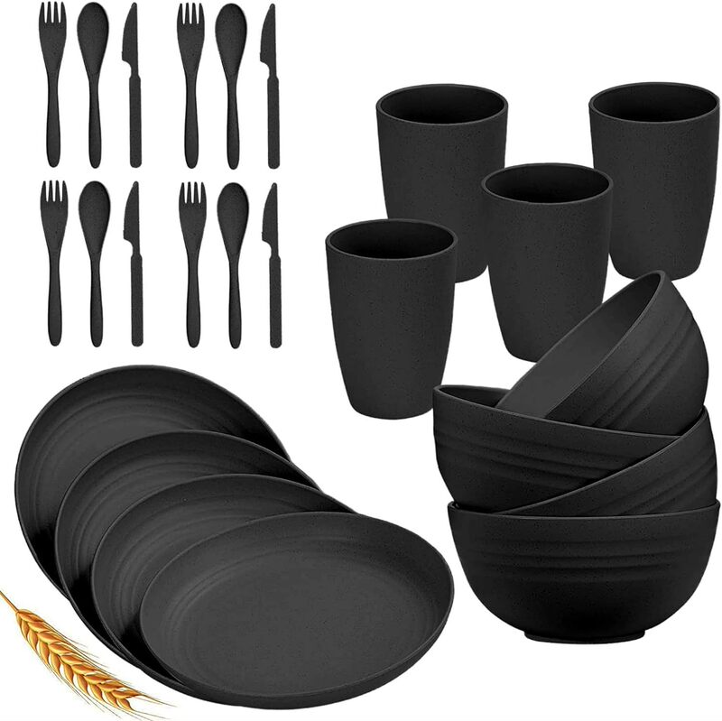 Wheat Straw Tableware Set Bowl Cup Plate Knife and Fork Spoon suit Amazon Tableware 28-piece Set
