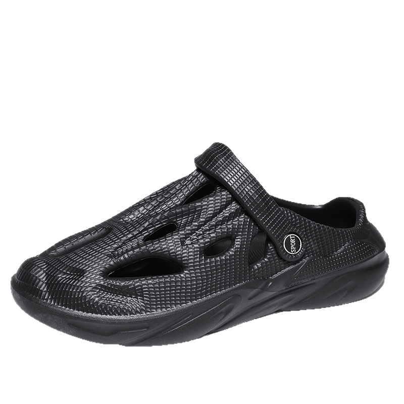 Geperforeerde herenklompen in effen kleur voor de zomer, geschikt voor binnen- en buitengebruik, dikke zool, hoogwaardige antislipzool, multifunctioneel._voghion.com