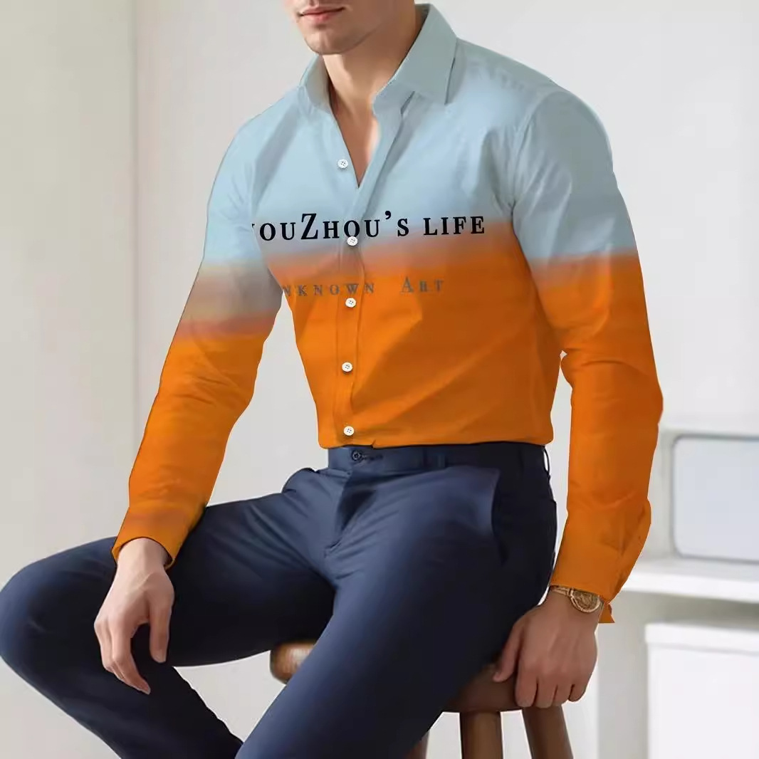 Camisa de botones de manga larga 2024 nuevos hombres de alta calidad con letras degradadas holgadas y cómodas blusas MB12