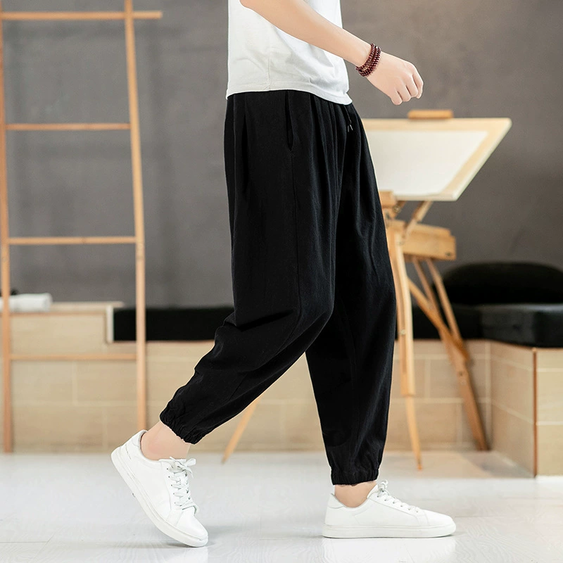 Брюки для отдыха, plus size, китайский стиль, свободный крой, с вышивкой, хлопок и лен
