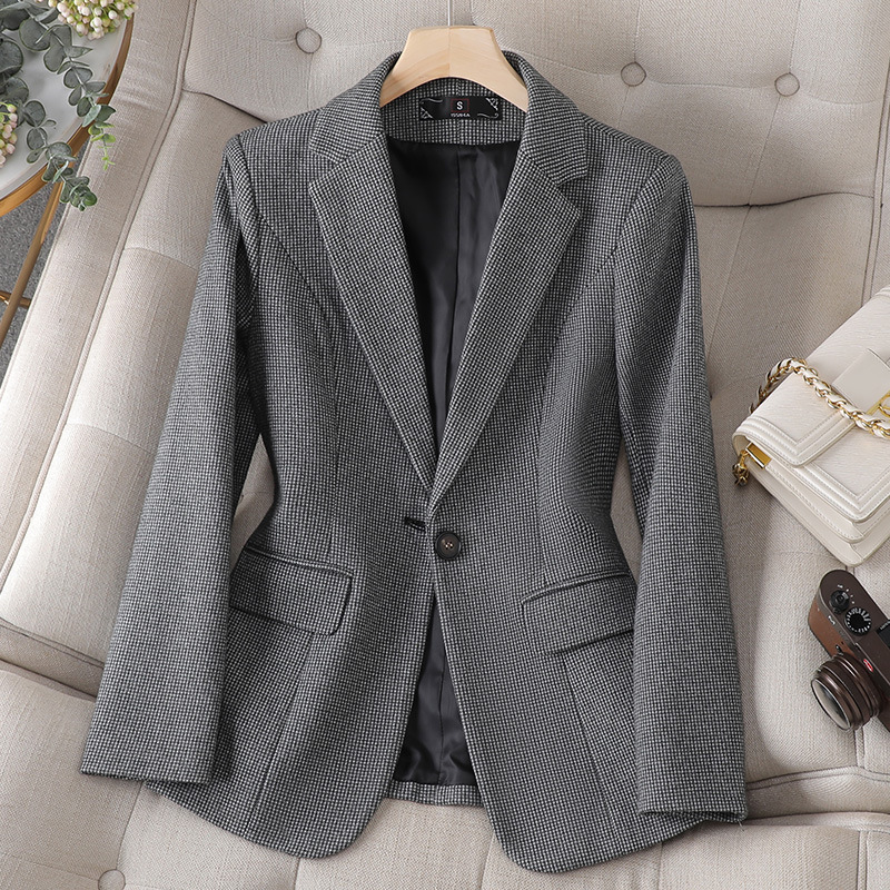Houndstooth Small Suit Jacket Women's Spring and Autumn New Western Style Elegant All-match High-end Casual Winter Suit Top