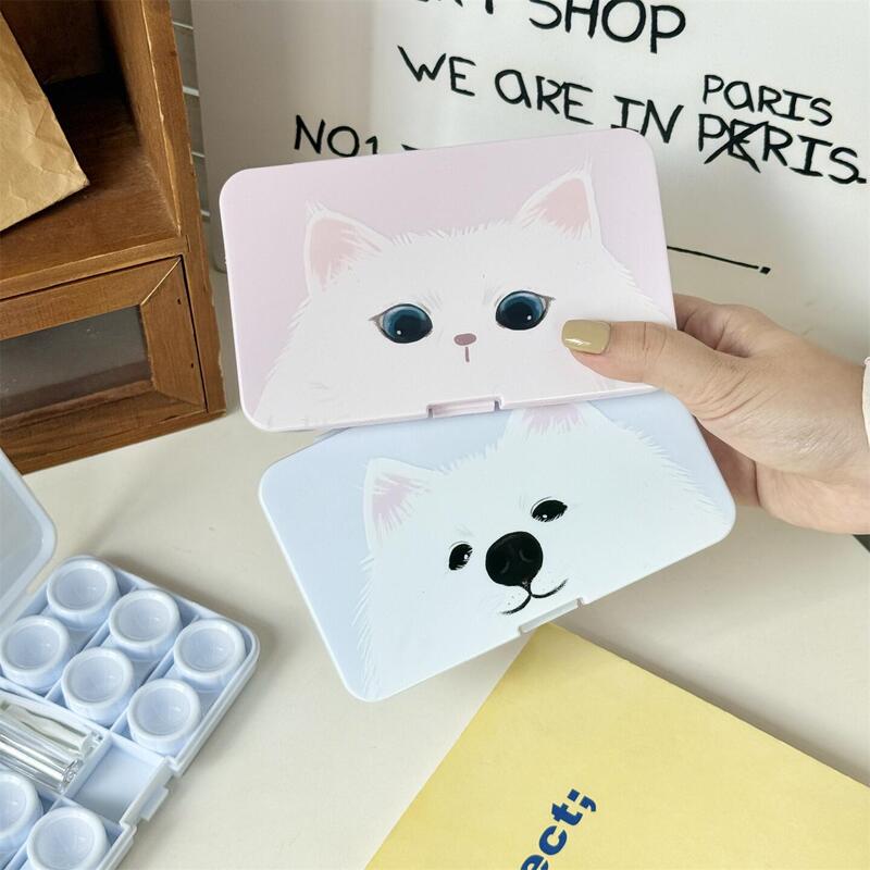 Cute Cat with Mirror Large-Capacity Contact Lens Box Companion Care Box Contact Lens Box As986 Six-Pack
