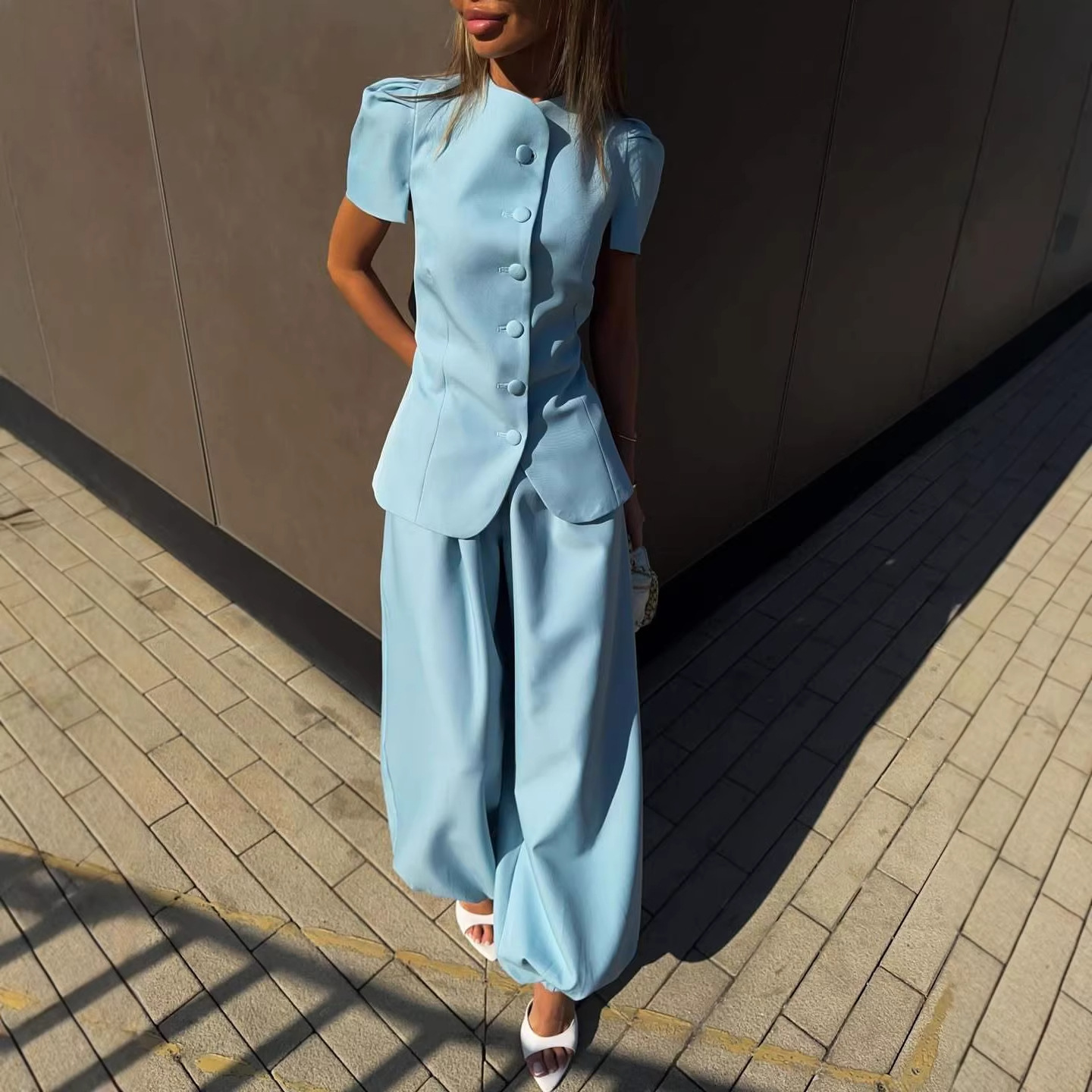 Elegant Women's Two-Piece Set: Blazer Style Jacket With High-Waisted Wide-Leg Trousers, Trendy Suit Outfit_ecoleips.com