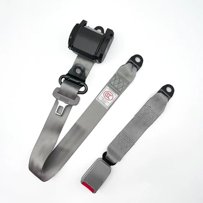 Locking Safety Belt 3C, Car seat belt - gray-small-steel-hanging-ring-electrophoresis-black-k335cm-webbing-base-conventional-packaging-base-and-retractor-packed-separately