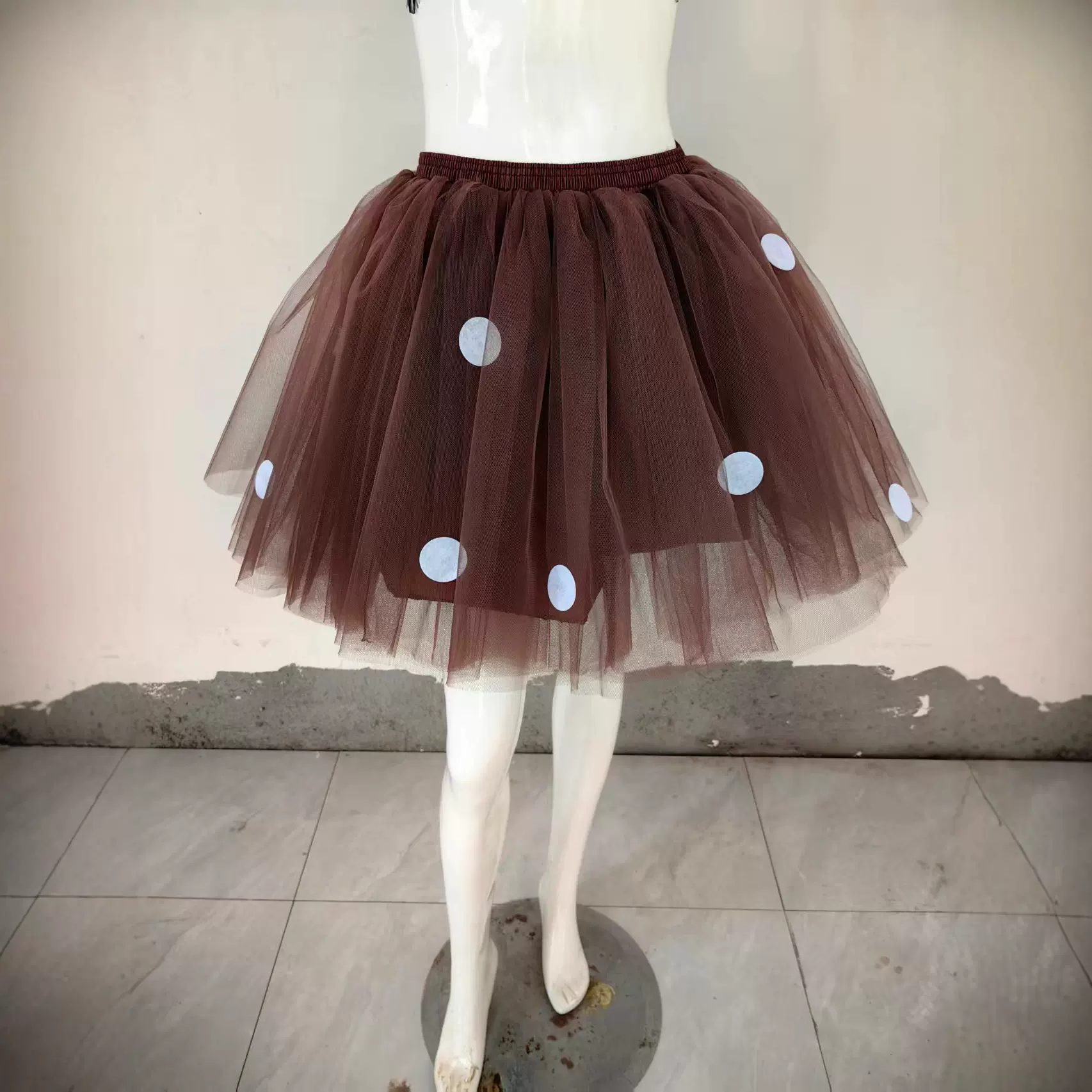 厂家批发飘带网纱粘白圆片舞蹈半身网纱蓬蓬裙