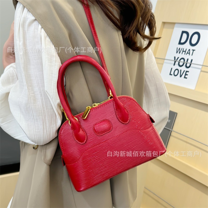 手提包女式2025新款跨境女士百搭单肩斜挎包小众红色婚包女包|undefined