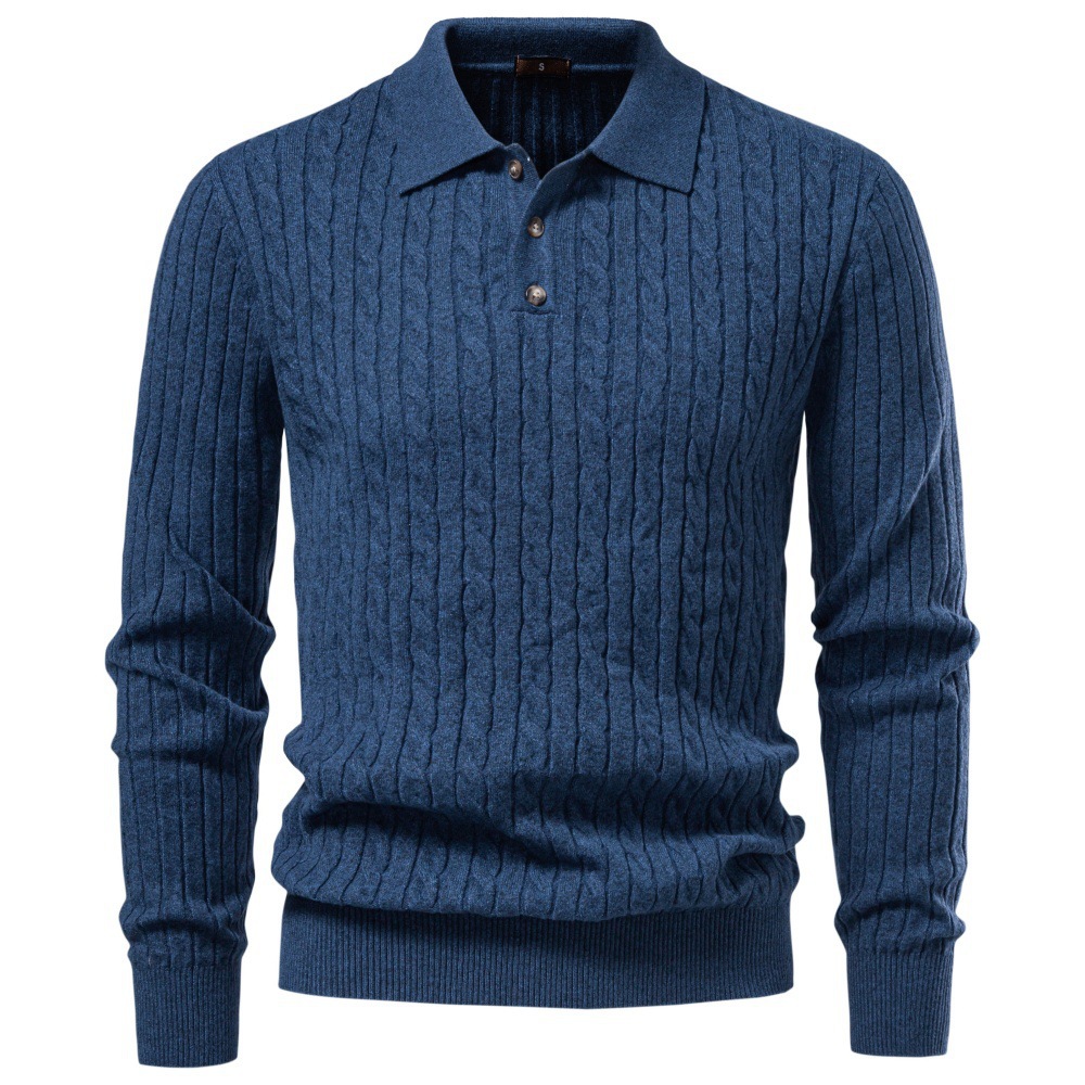 2026 Autumn/Winter Cross-Border European and American Woolen Long-Sleeve POLO Soft and Warm Sweater Business Casual Men's Turn-Down Collar Sweater