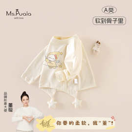 秋季新款婴幼儿A类童装柔软舒适女宝宝卡通印花圆领长袖打底衫T恤